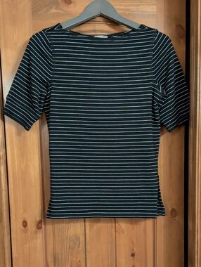 Madewell Black Top with White Pinstripes - Short Sleeve